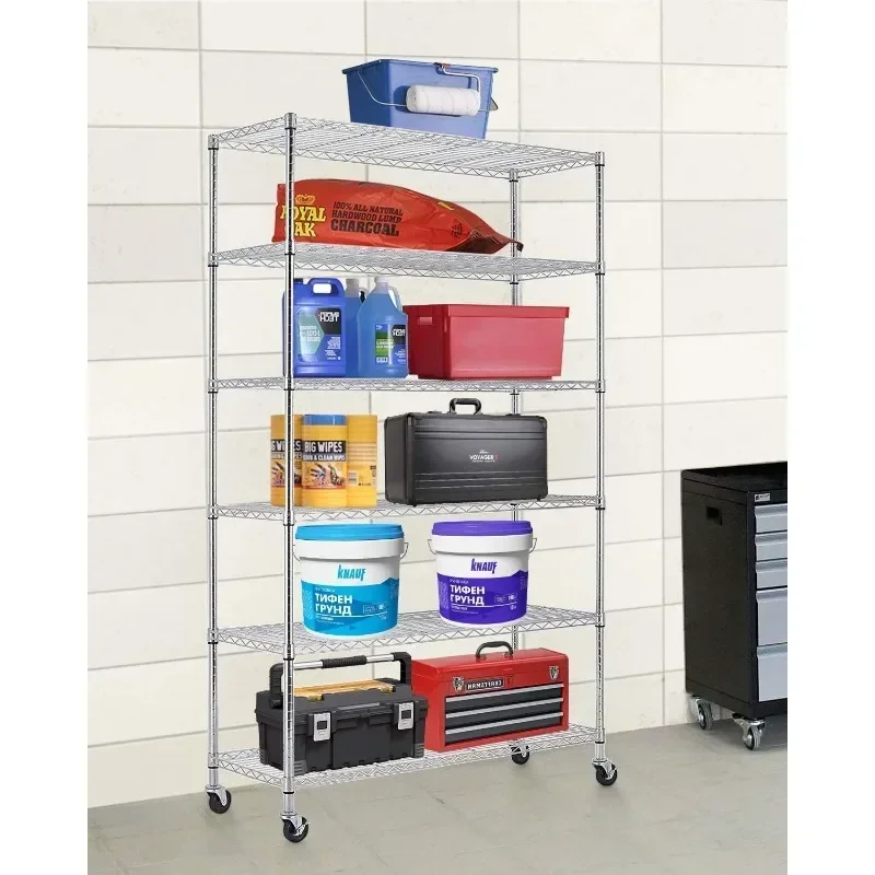 Shelving Unit with Wheels Steel Heavy Duty Layer Rack Storage Metal Shelf Garage Organizer