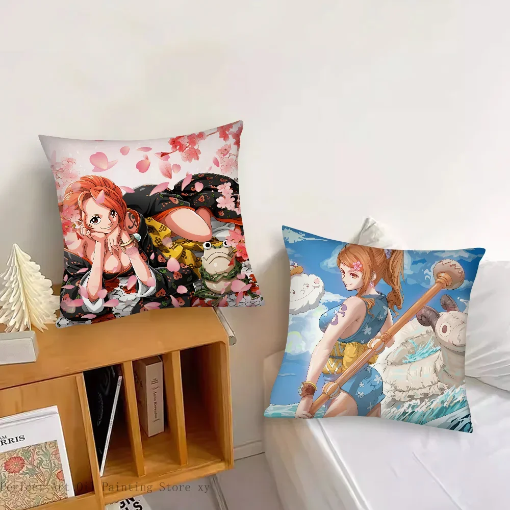 Anime O-One P-Piece Nami Pillow Case Fashion Square Pillowcase Bedroom Sofa Room Ins Decoration Leisure Cushion Cover 40x40