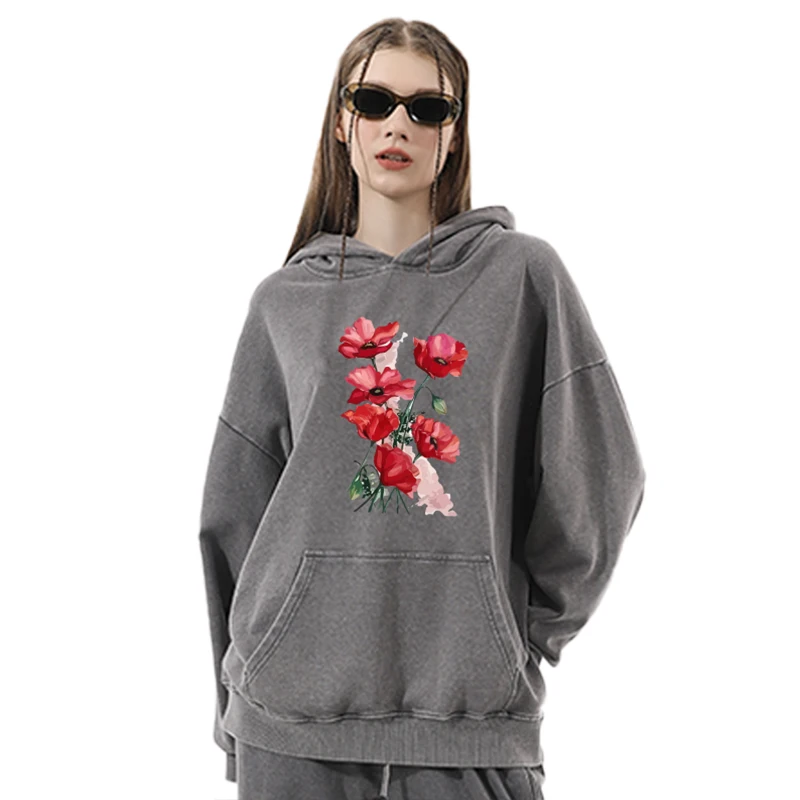 سويت شيرت نسائي بغطاء للرأس، نسخة سميكة. ضروري للتدفئة في الخريف والشتاء. نمط الأزهار حيوية وأنيقة. #3