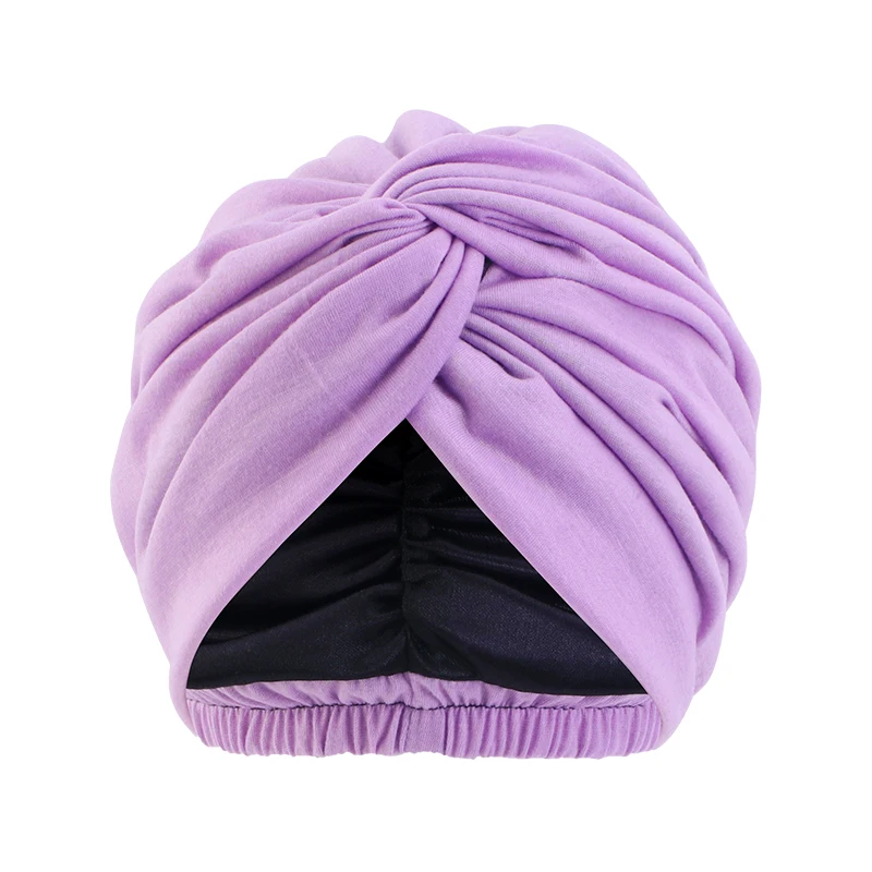 Women Double Layer Satin Linning Stretch Turban Hat Cross Ruffle Chemo Sleep Cap Twist Bandanas Muslim Hijab Headscarf India Hat