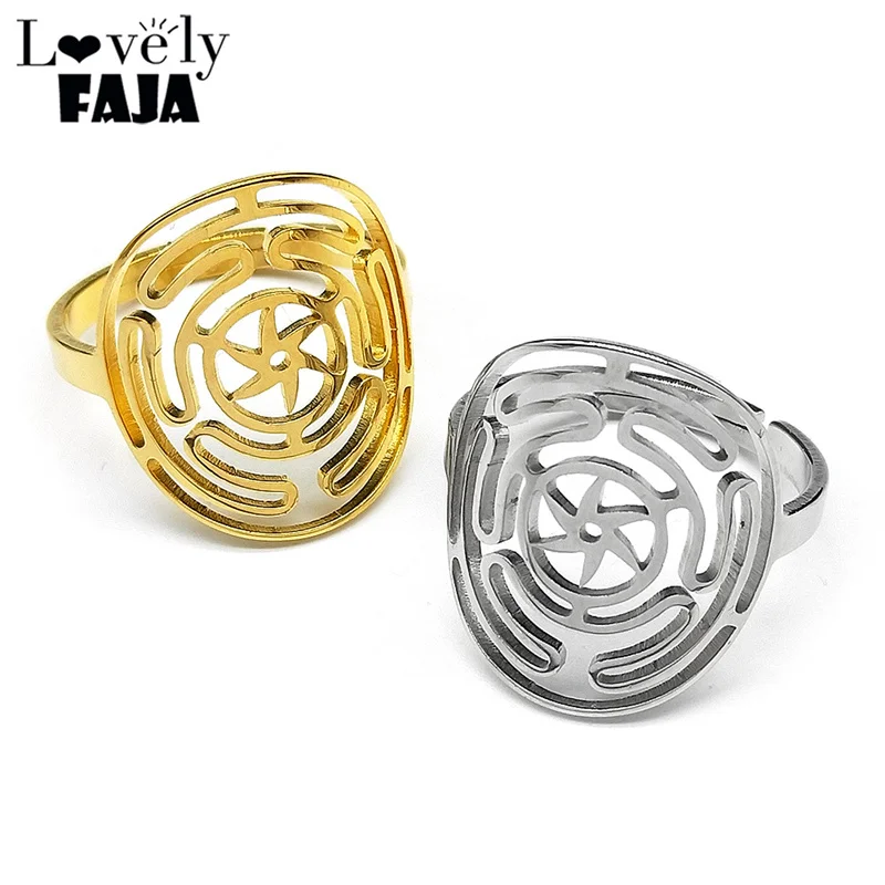 Hekate Wheel Stainless Steel Finger Rings Gold Color Strophalos Hecate Magic Symbol Logo Ring Charm PIN Amulet Jewelry Gift
