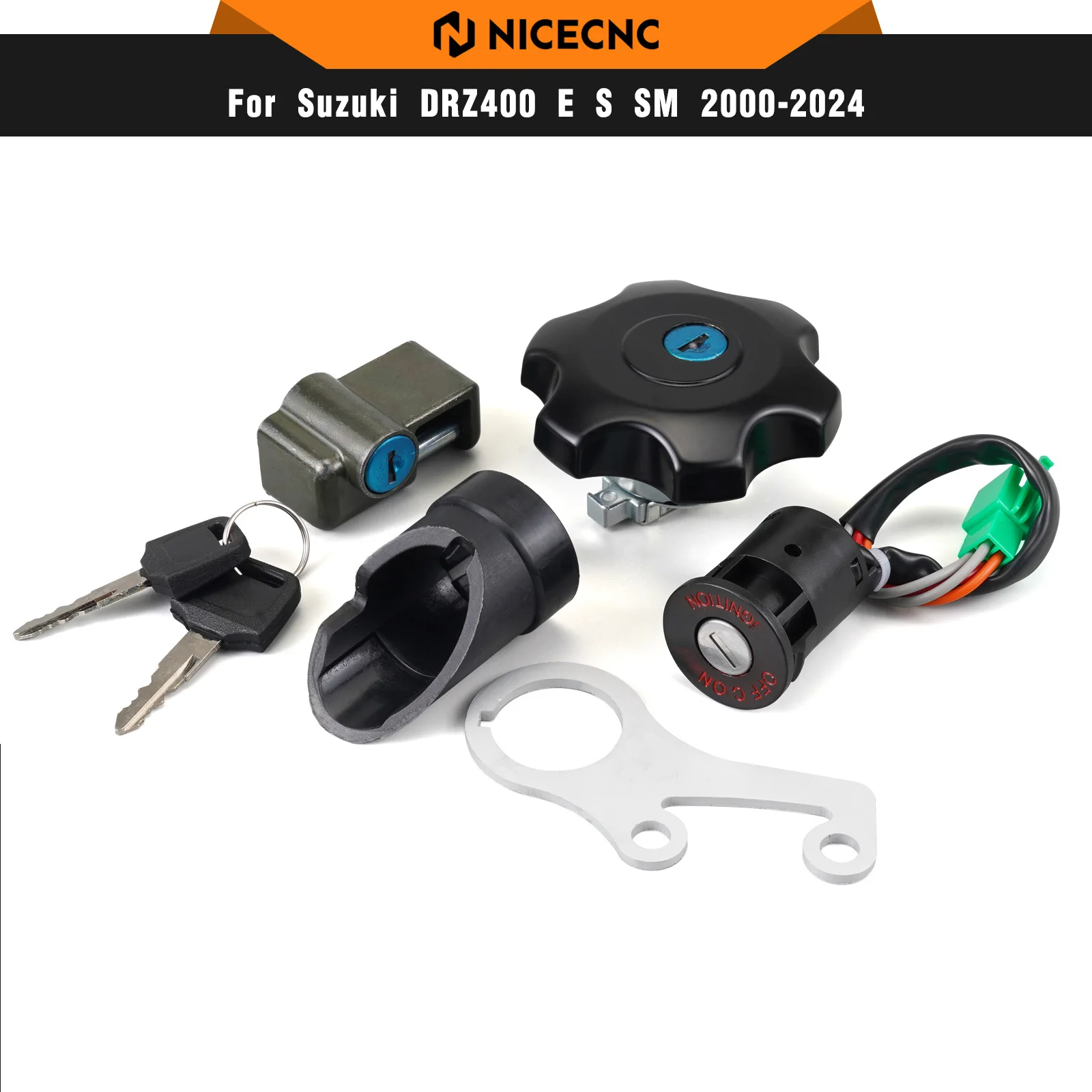 

NICECNC For Suzuki DRZ400 DRZ400S DRZ400SM DRZ 400 S 400SM 2000-2023 Motorcycle Ignition Switch Fuel Gas Cap Seat Lock Key Set