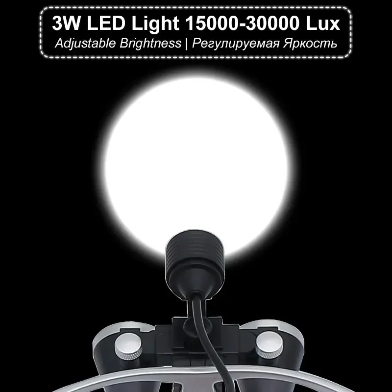 2.5X/3.5X Magnification Binocular Dental Loupe Surgery Surgical Magnifier with Headlight LED Light Operation Loupe Lamp