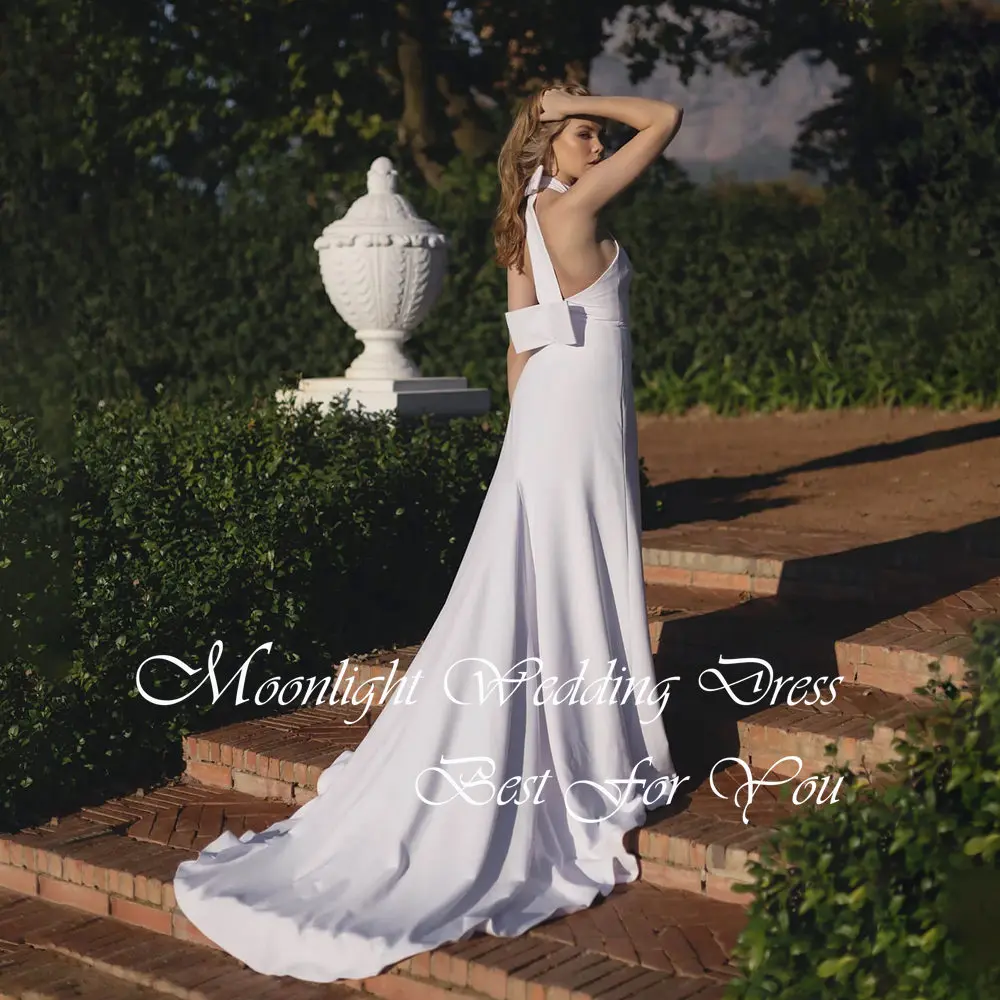 Vestidos De Novia modernos con lazo Halter, corte en A, sin mangas, con espalda abierta, cola De barrido, personalizados, 2026