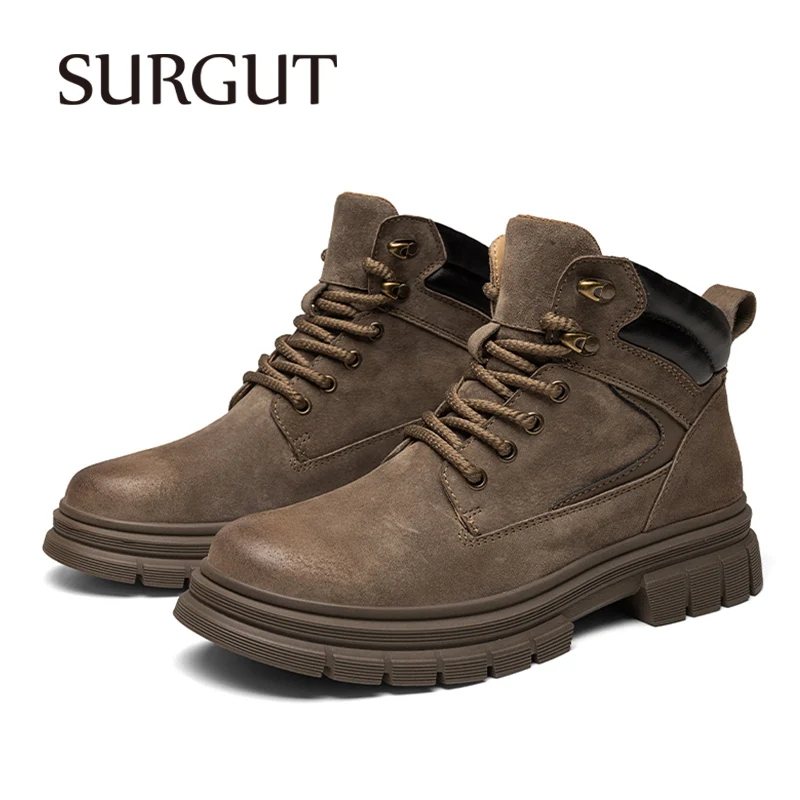 SURGUT Fashion Mens Delicate Leather Chelsea Boots Luxury Quality Thick Soled Handmade British Style Ankle Business Social Shoes