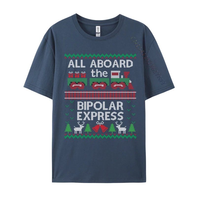 Funny Ugly Christmas Bipolar Express Train Sweater T-Shirts Rife Tops T Shirt Cotton Men High Street