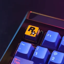 Keystone Artisan Keycap for MX Switch Mechanical Keyboard 1 Piece Star Logo Artwork Zinc Aluminum Alloy Metal Yellow Blue Game