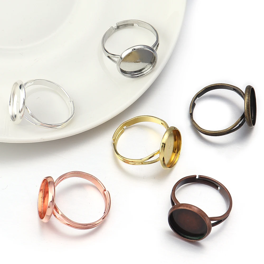 10pcs/lot Fit 8/10/12/14mm Blank Ring Base Adjustable Open Ring Cabochon Tray Bezels Settings For Jewelry Making Supplies