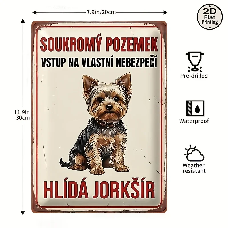2D Flat,a Vintage Square Metal Wall Sign Featuring a Yorkshire Terrier at The Entrance.Great for Decorating Homes And Offices