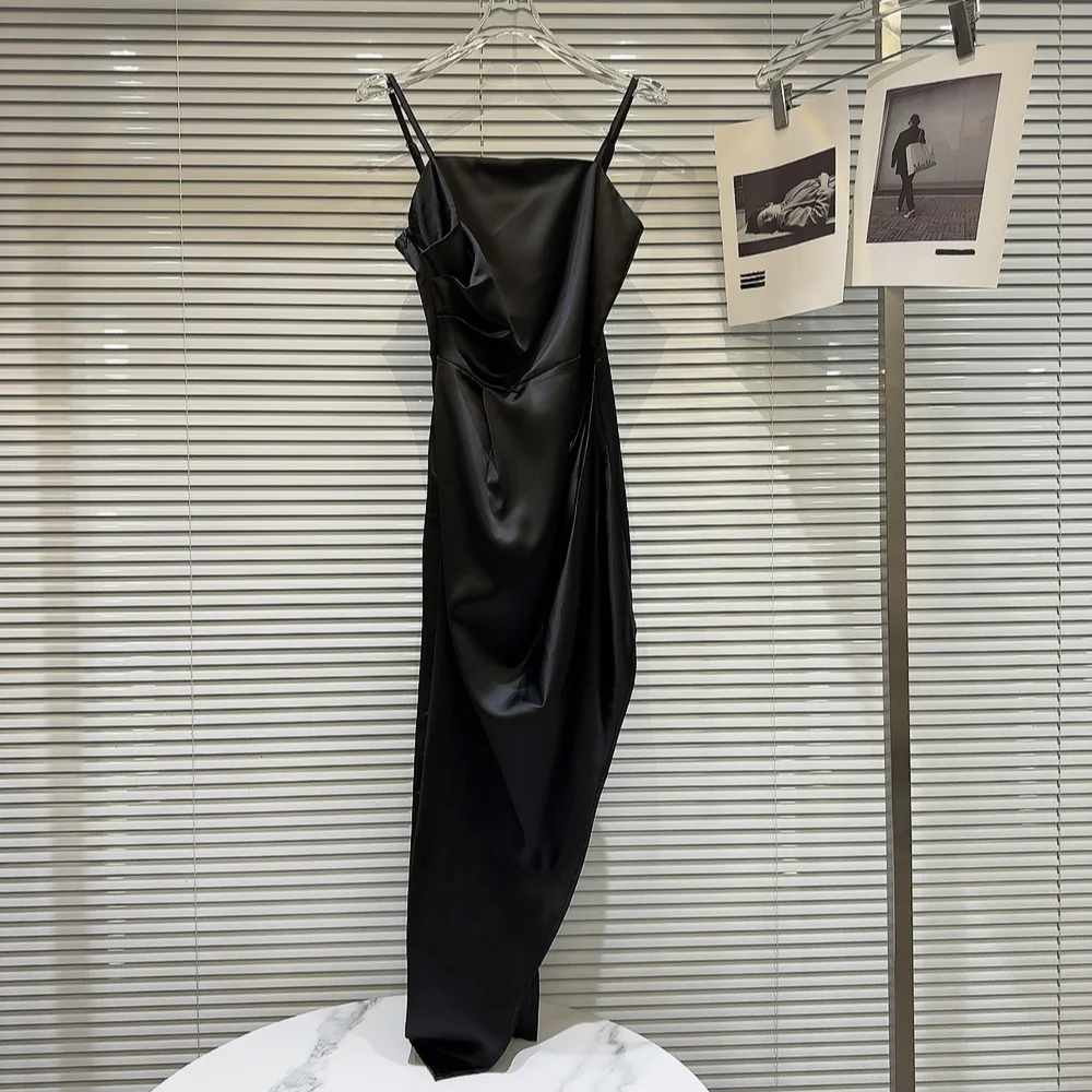 Sexy Satin Wrap Dr Women's Svel Gown with Side Slit And Waist-Cinching Strap Long Autumn Dr Trendy 2025 New Arrival