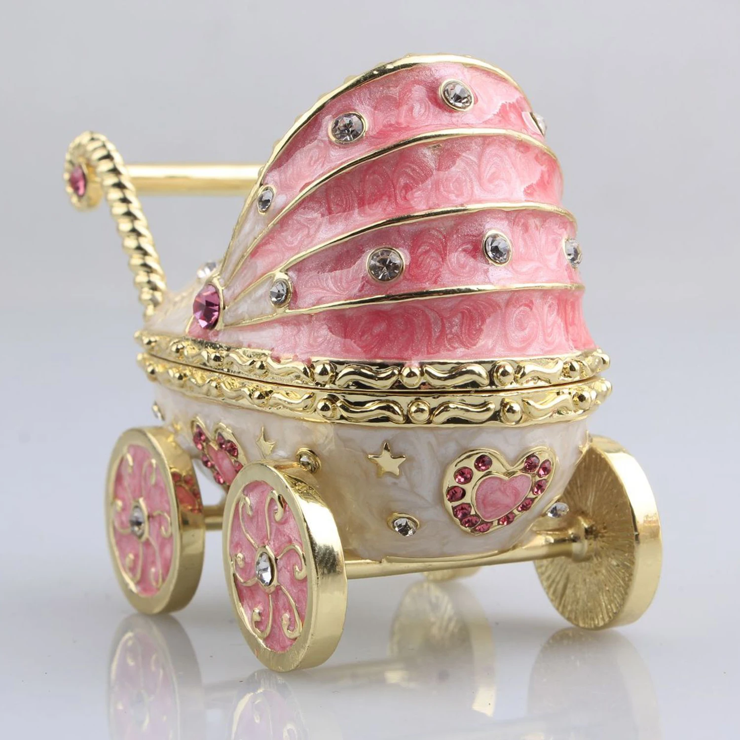 Handmade Enameled Trinket Box, Baby Carriage, Stroller Jewelry, Home Decor, Metal Crafts, Novelty Gift