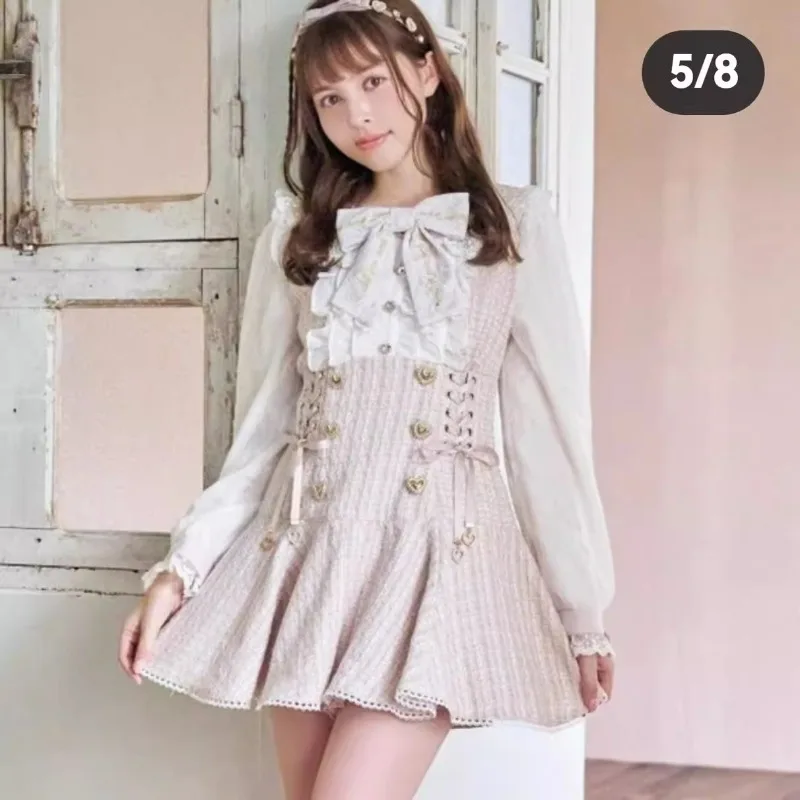 2024 Autumn Winter Japanese SC Lolita Mine Series Mass-produced Big Bow Slim Fit Long Sleeves Dress Shorts 2-piece Set Outfits