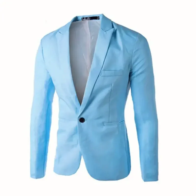 

2023 Men's Slim Fit Solid Color Single Breasted Suit, Youth Fashion Casual Suit Jacket