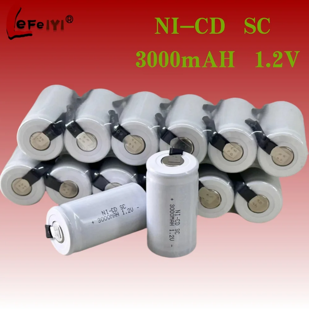 SC 1.2V 3000mAh Rechargeable Battery Sc Sub C Ni-cd Cell Batteries with Welding Tabs for Electric Drill Screwdriver