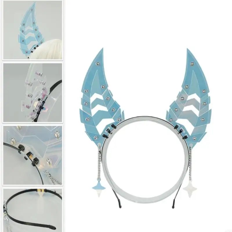 270D Machinery Techwear Devil Ear Hairhoop Roleplaying Costume Props Headband Halloween Hairhoop Motorcyclist Anime Hairband