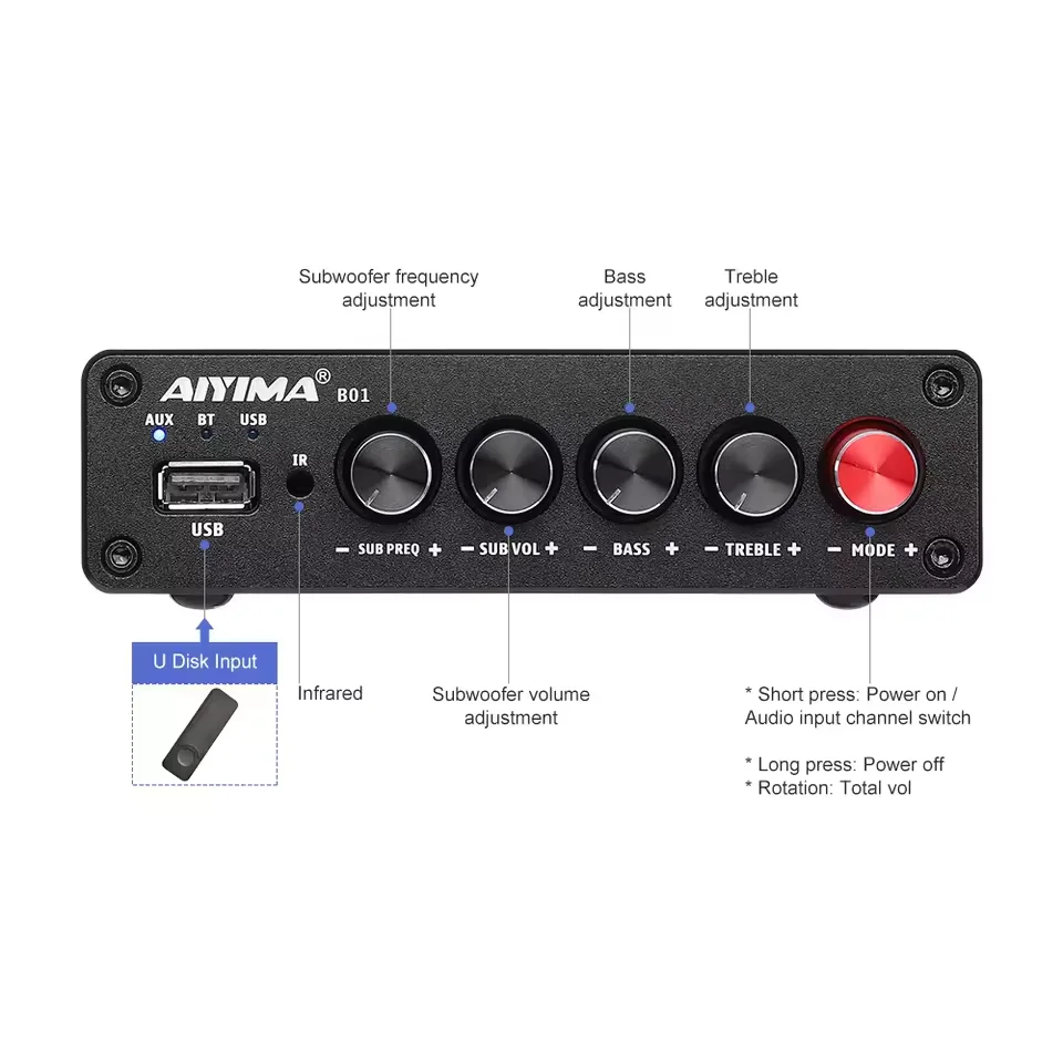 

AYM-21 B01 Bt Power Amplifier 2.1 Sound Amplificador Speaker Home Audio Amp A03 TPA3116 Subwoofer Amplifier 50Wx2+100W