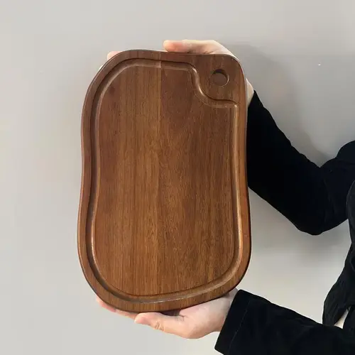 둥근 구멍이 있는 아카시아 나무 통나무 도마, 최고의 치즈, 요리 음식 보드에 적합, 주방 나무 절단 고기 야채 빵 과일 서비스 보드, 나무 정육점 블록 조각 보드, 39cm x 19cm 