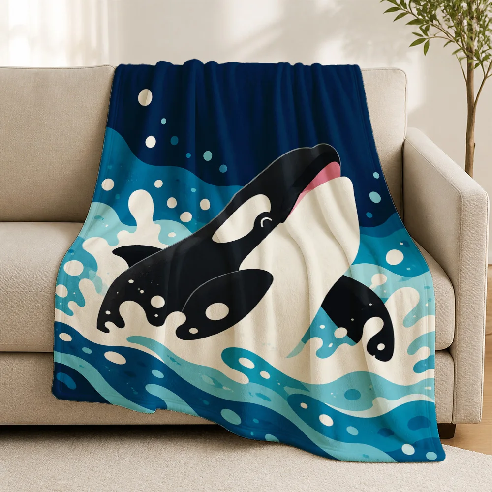 Coastal Dolphin Ocean Print Throw Blanket for Sofa Couch Living Room Decor Nautical Sea Life Art Throw Cozy Home Accent Gift