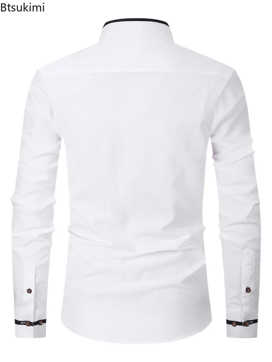 2026 Fashion New Men's Long Sleeve Slim Fit Business Casual Shirts Solid Patchwork Stand Collar Button-up Formal Shirts for Men
