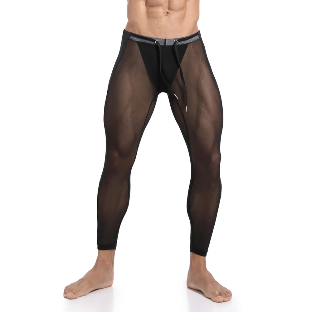 Uomo Mesh traspirante Fitness coulisse vedere attraverso la biancheria intima pantaloni da casa pantaloni ciclismo pantaloni sportivi elastici