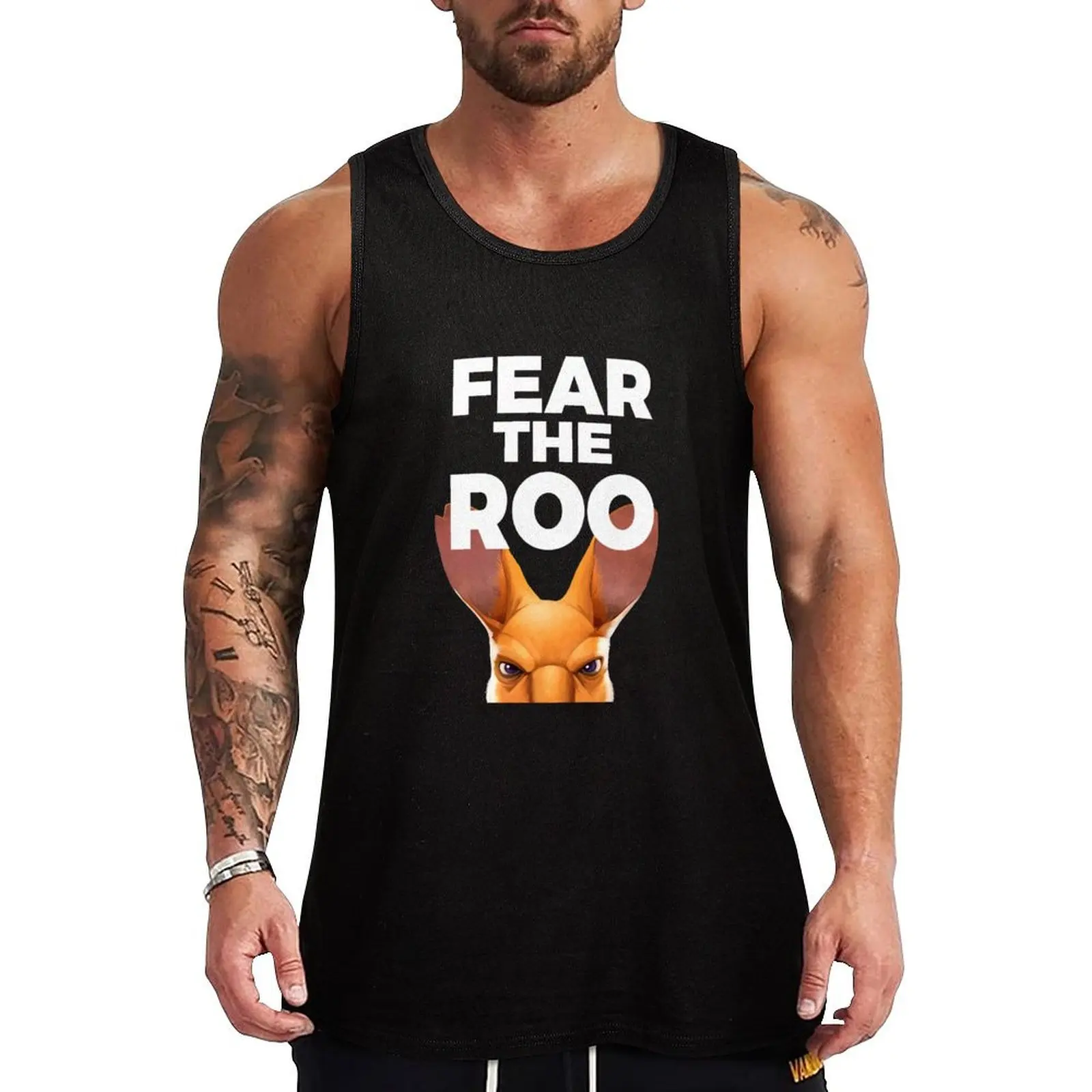 

Fear the Roo white font Tank Top singlets for men bodybuilding t shirt