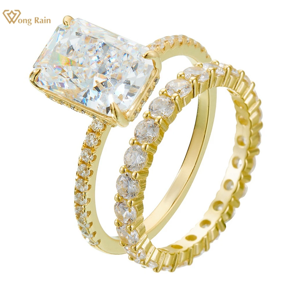 

Wong Rain Solid 925 Sterling Silver Crushed Ice Cut 7*10 MM Lab Sapphire Gemstone Women Ring Sets Fine Jewelry Anniversary Gifts