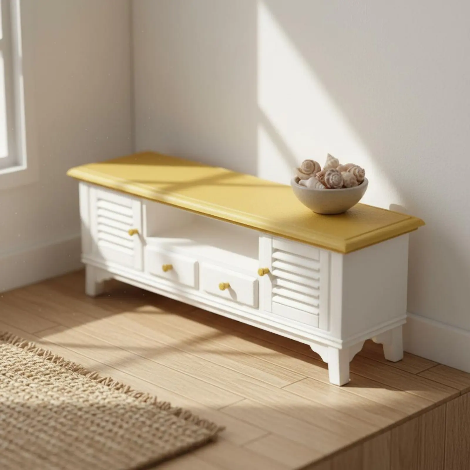 Dollhouse Tv Cabinet Ornament Dollhouse TV Stand Mini Coffee Table Set 1/12 Scale Miniature Decor Modern Design for Photo Props
