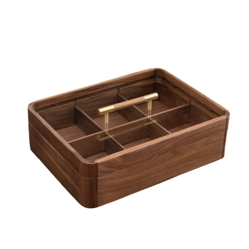

Solid wood, living room desktop light luxury retro black walnut grid storage box, sealed wooden dried fruit box