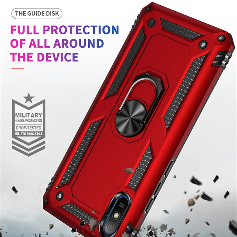 حافظة هاتف مضادة للصدمات لهاتف شاومي ، حلقة حامل ، غطاء خلفي ممتص للصدمات ، Redmi 9 ، 9AT ، 9C ، 9T ، 10A ، 10C ، 11A ، 12C ، Redmi 9 Power 10 ، Prime