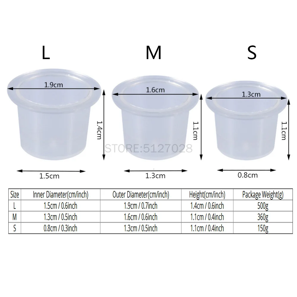 100Pcs Plastic Microblading Tattoo Ink Cup Cap Pigment Clear Holder Container S/M/L Size For Needle Tip Grip Tattoo Supplis