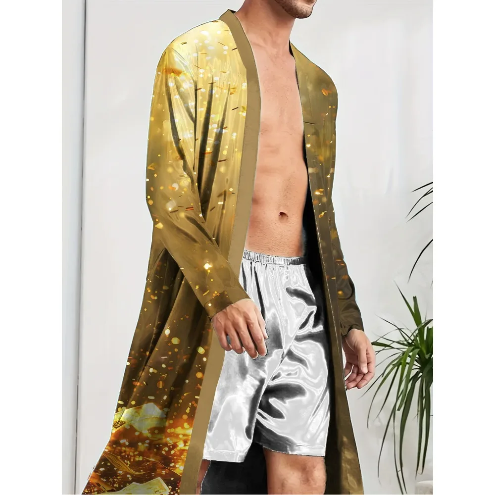

Мужской весенне-осенний халат, удобный халат для отдыха и развлечений с цифровым принтом, быстросохнущий, модный и забавный спальный халат