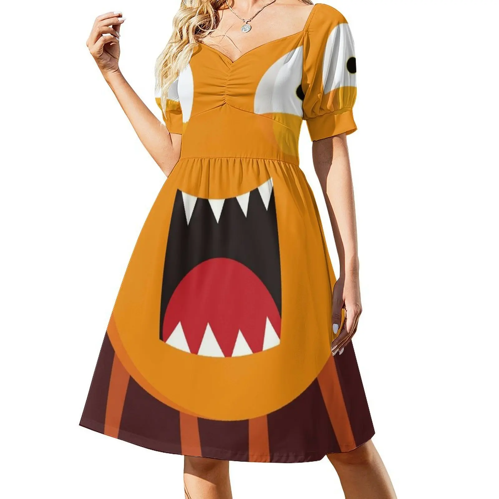 재미있는 마스크 보헤미안 슬리브리스 드레스 멀티 프린트 비치 휴가 파티 드레스 입술이 귀여운 오픈 투스 립스 재미있는 오픈 여성용 드레스