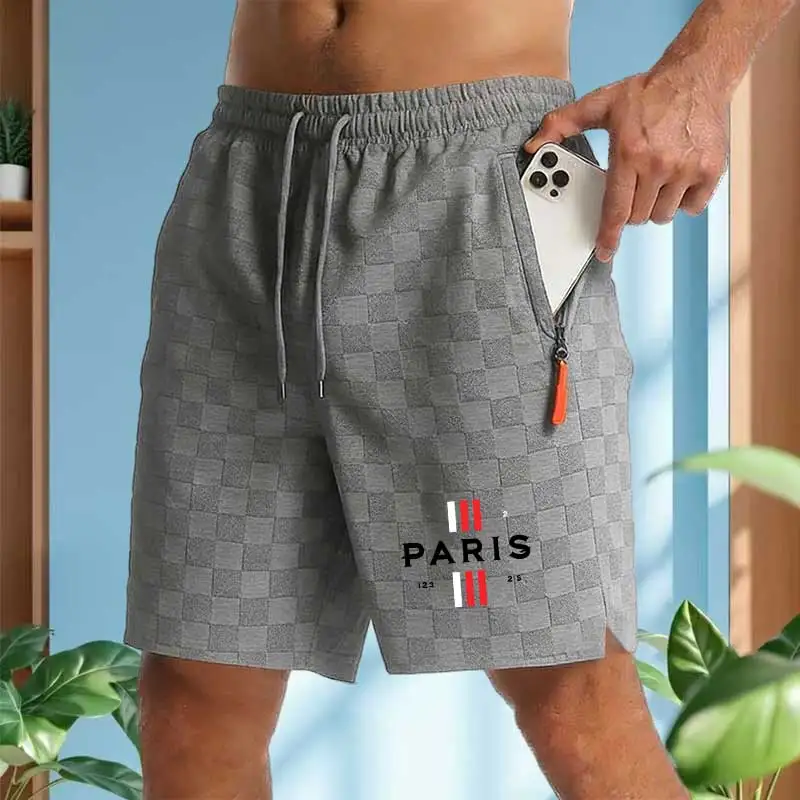 

Летние мужские повседневные жаккардовые шорты с принтом флага Франции PARIS, с завязками на талии, с боковыми карманами на молнии с защитой от потери, пляжные шорты