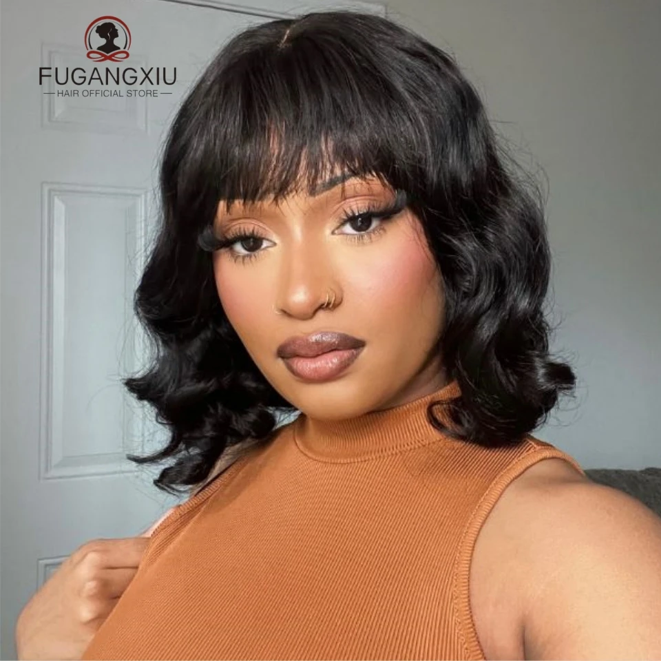 

Brazilian Human Hair Wigs With Bangs Body Wave Wig With Bangs Fringe Wigs Full Machine Made Wig 180% Remy Human Hair For Women