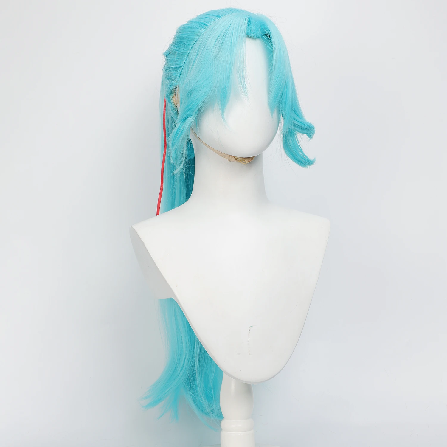 Anime Cos Wig Cyan Blue Long Hair Detachable Ponytail Claw Clip Heat Resistant Synthetic Fiber With Wig Cap For Game Halloween