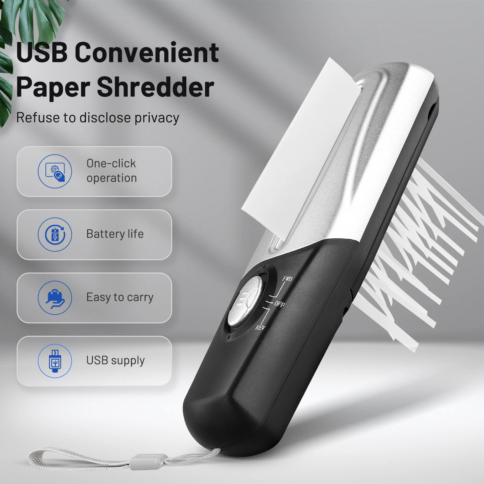 Strip Cut Mini Shredder For Home Use, Paper Shredder Without Basket