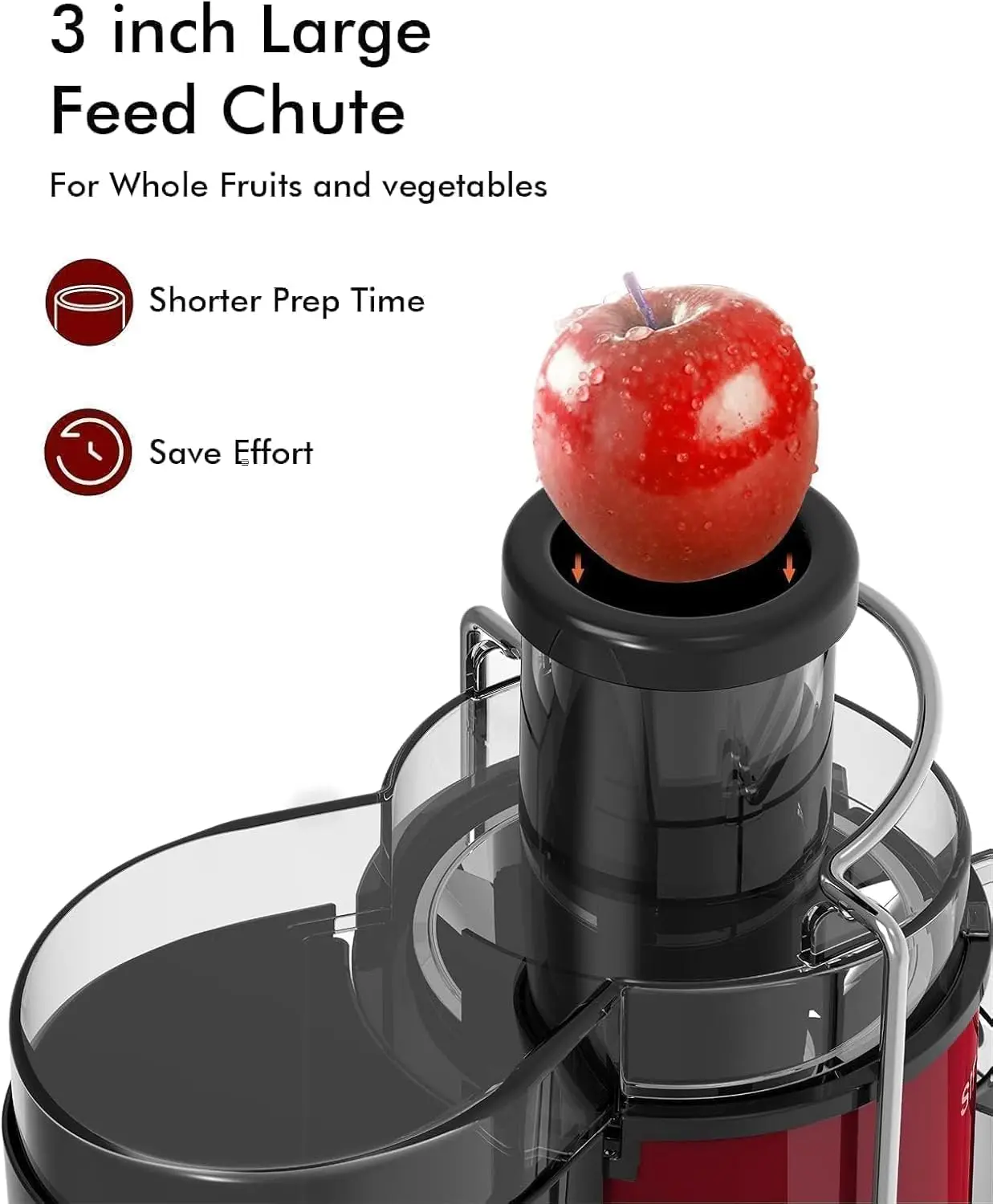 SiFENE 3" Big Mouth Centrifugal Juicer Extractor for Fruits & Vegetables, Compact Juicing Maker, Non-BPA, Easy to Clean, Red image 3