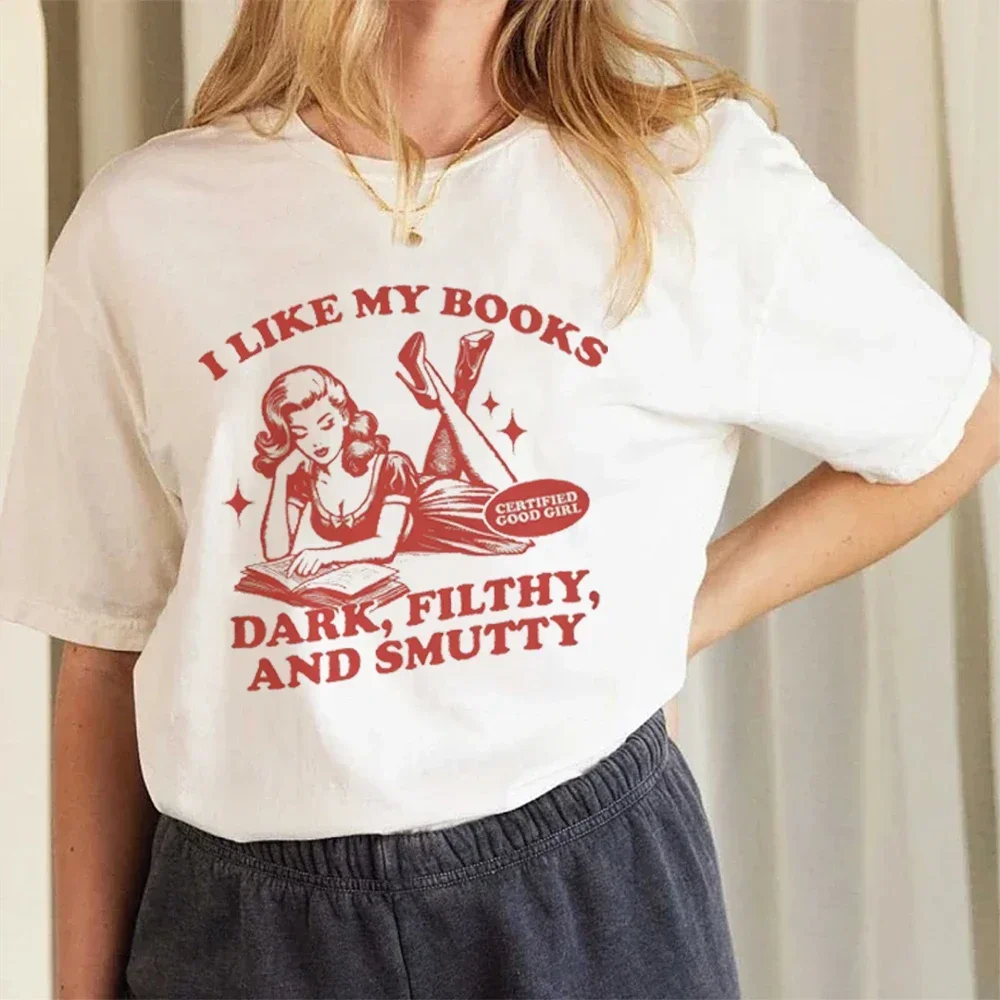 Me gusta mis libros, camisetas gráficas oscuras, sucias y malvadas, camisetas Vintage para mujer, camisetas Retro del Club de libros introvertidos, libros estéticos bonitos