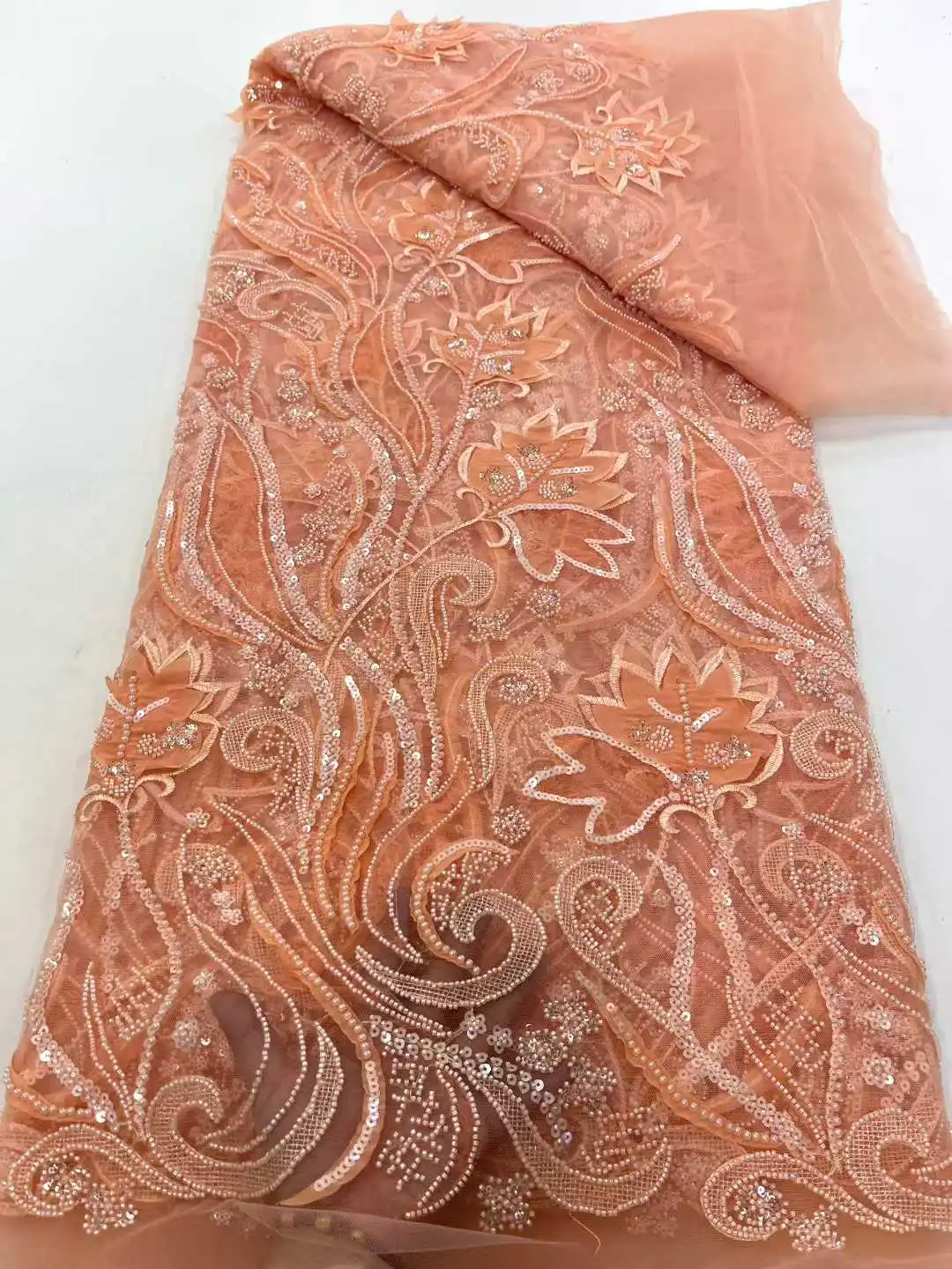 أحدث الأخضر الأفريقي ثلاثية الأبعاد زين مطرز تول النسيج عالية الجودة الفرنسية الترتر نسيج دانتيل مطرز لفساتين الحفلات AH1552 #5