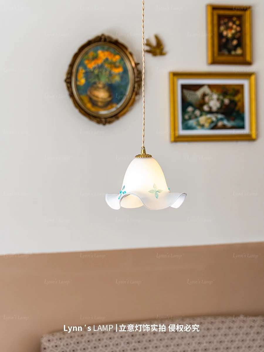 

French vintage bedside pendant light American retro corridor bar glass bedroom hanging line light