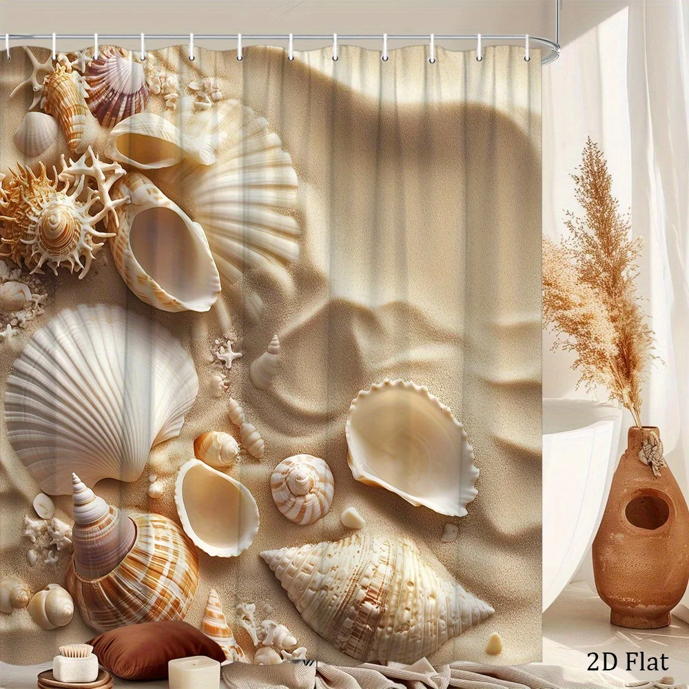 Sand Shell Beach Shower Curtain Natural Sea Life Art Bathroom Decor Coastal Ocean Bath Curtains for Modern Home Interior
