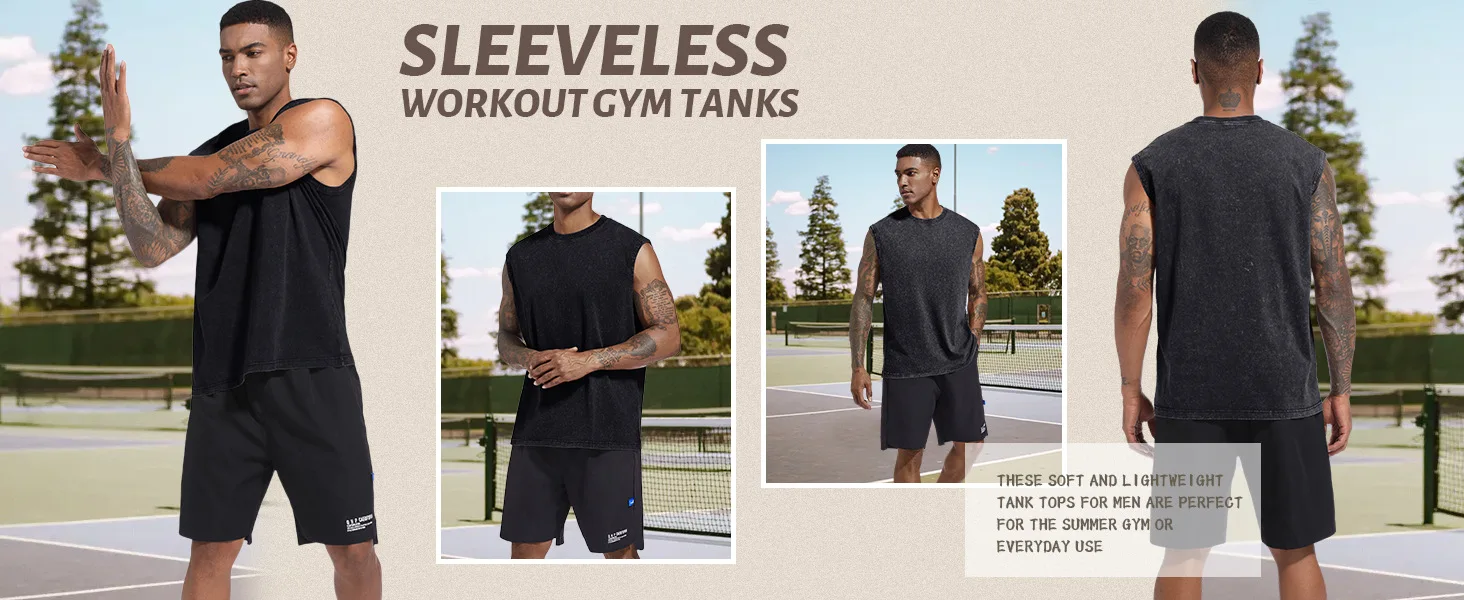 2025 Sommer Neue Baumwoll-Tanktops für Herren, Gewaschene Baumwolle, Ärmellose Fitness-Shirts, Lose T-Shirts für Laufen und Strand – Detail 2