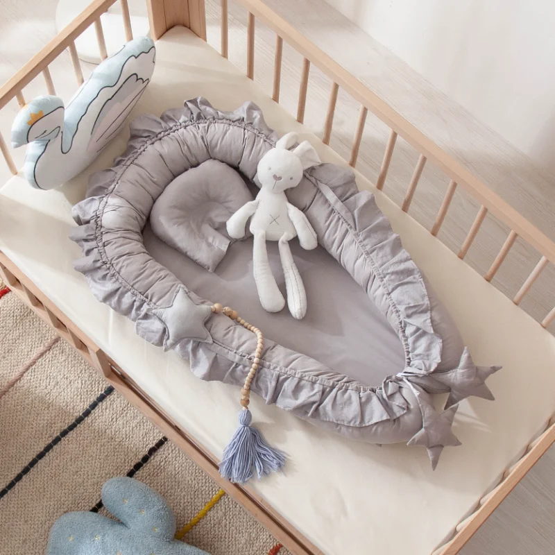 Bed Crib with Pillow Infant Toddler Cradle Mattress Newborn Gift 88*50*15cm Cotton Cribs Removable Sleeping Nest for Baby