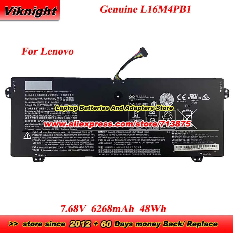 

Genuine L16M4PB1 Battery 5B10M52740 L16L4PB1 L16C4PB1 for Lenovo YOGA 720-13IKB 720-13IKBR 730-13IKB 730-13IWL Laptop 7.68V 48Wh