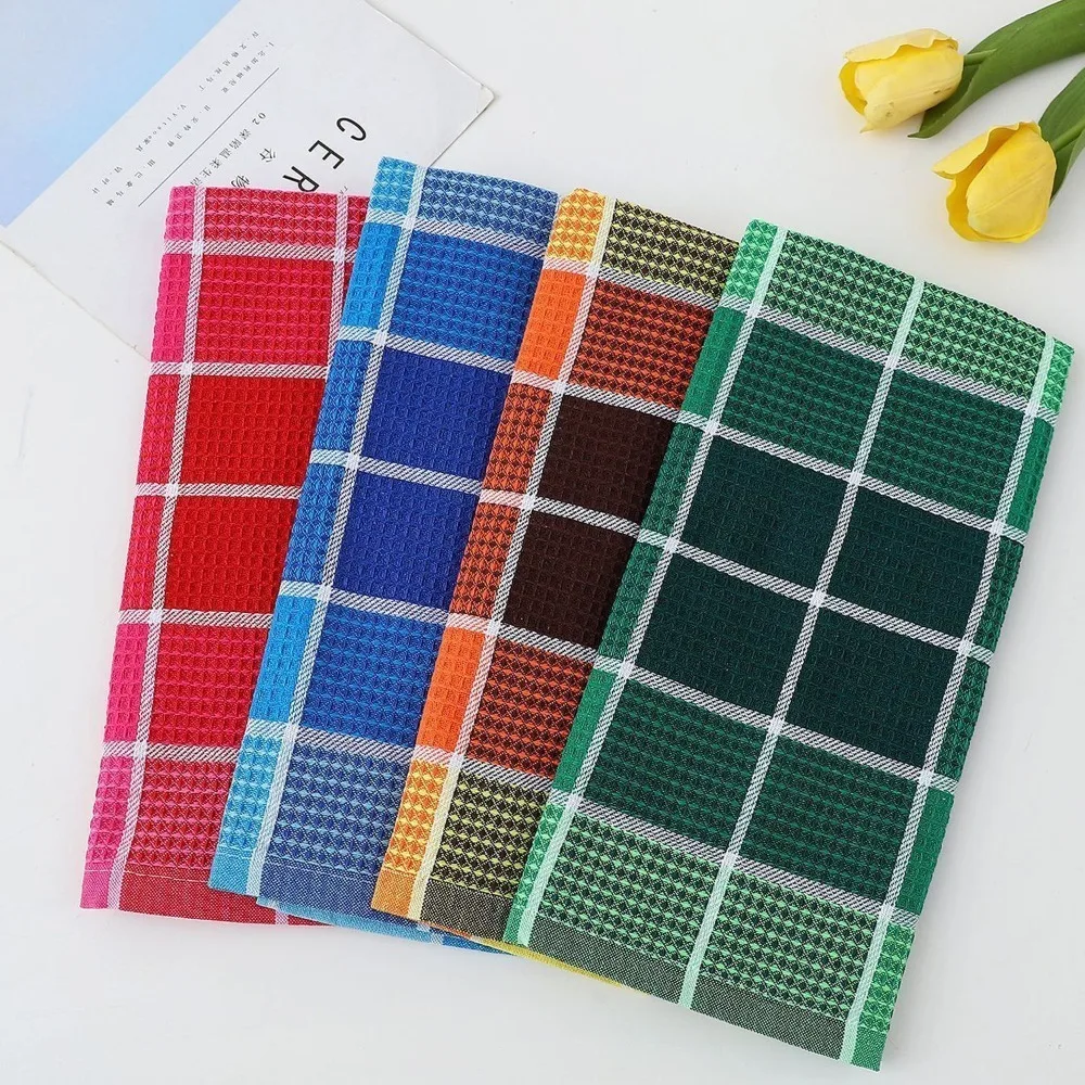 

4 Pieces Household Cotton Yarn Waffle Cleaning Clothes Soft Absorbent Dishcloth Rectangular Kitchen Grid Dish Towel Cup