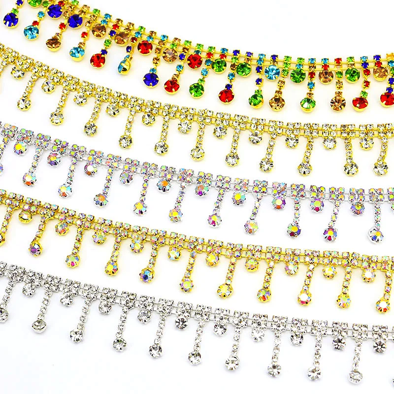 10Yards Rhinestone Fringe Trim Sparkle Diamond Rhinestone Tassel Chain Crystal Belt Clothing Bag DIY Wedding Decoration Gift