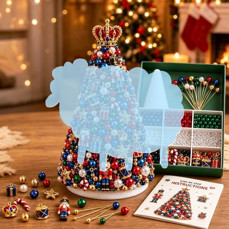 1 Set Handmade Beaded Christmas Tree DIY Kit Colorful Beads Star Topper Desktop Decor for Kids Craft Xmas Holiday Party