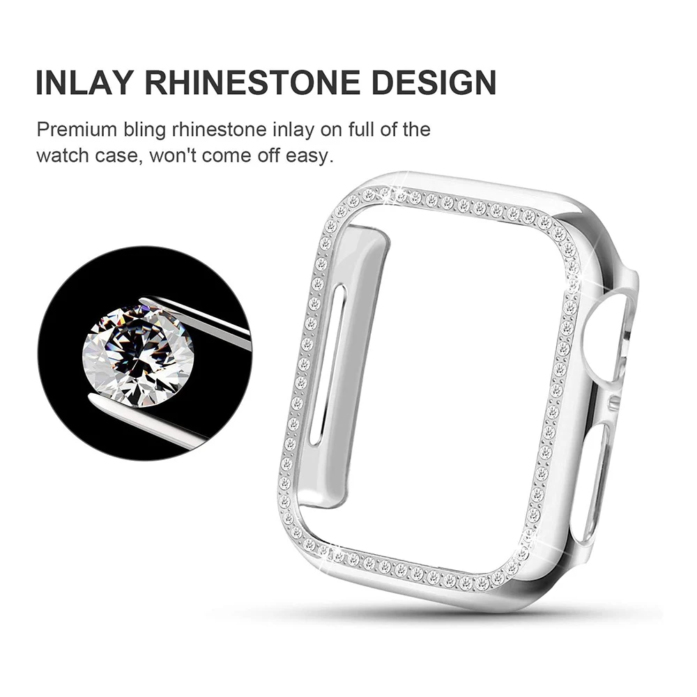 Bling Case for Apple Watch Series 9 8 7 6 5 4 3 2 1 SE(No Screen), Women Glitter Rhinestone Protector Frame.