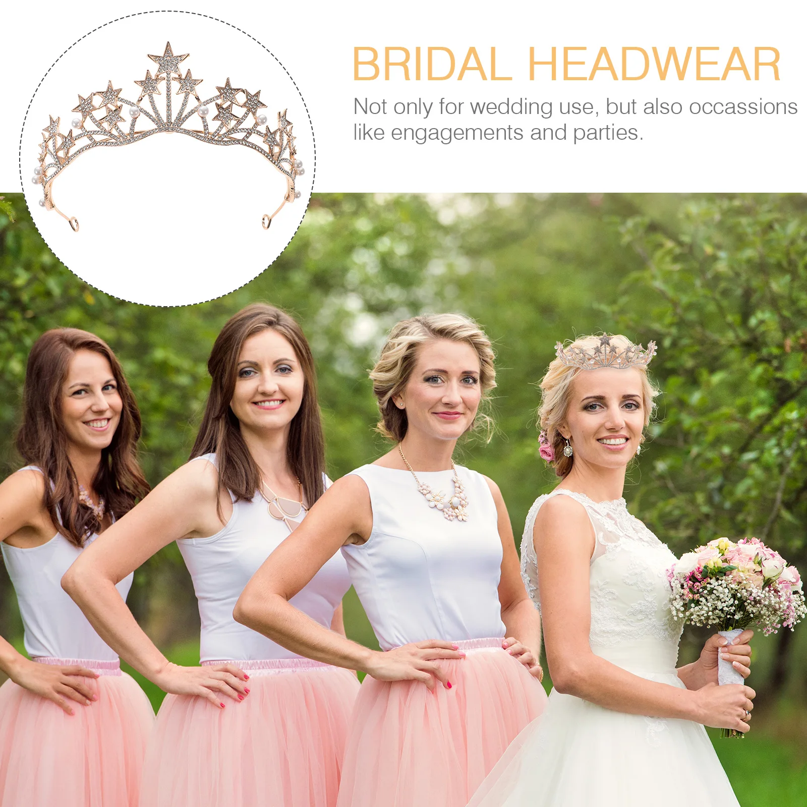 

Star Pearl Crystal Bride Crown Headdress Wedding Party Fashion Headwear Accessories Rhinestone Headpiece Elegant Design New Year