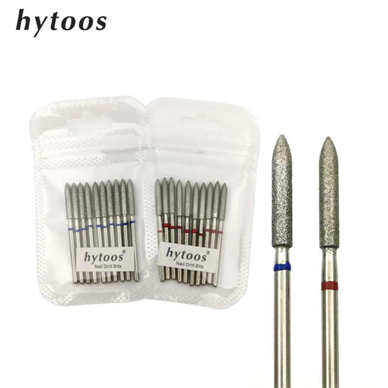 HYTOOS 10pcs/pack Long Cone Diamond Cuticle Bit 3*16mm Nail Drill Bits Manicure Drills Nails Accessories Tools